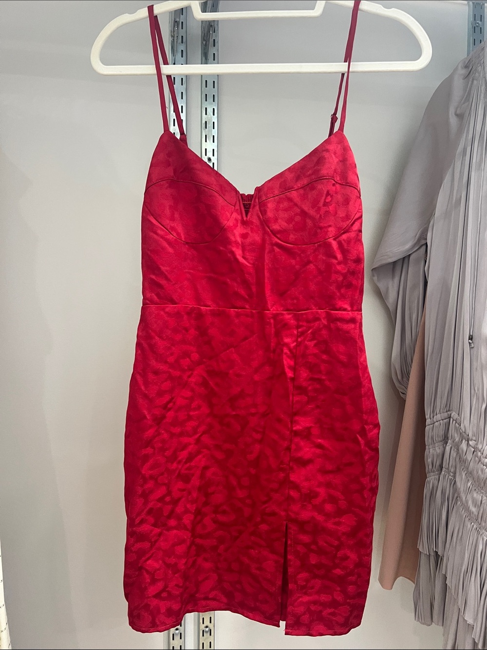 Blue Life Red Satin Mini Slip Dress with Spaghetti Straps